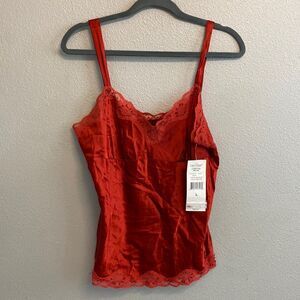 NWT- red silky cami with lace and bead detail- Size large
